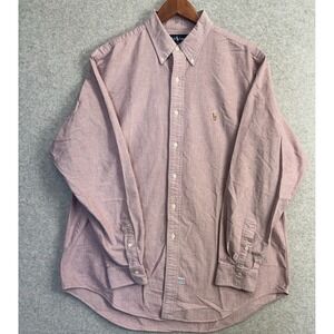 Ralph Lauren Button Down Shirt 17-35 Large Red Oxford L/S 100% Cotton Flesh Pony